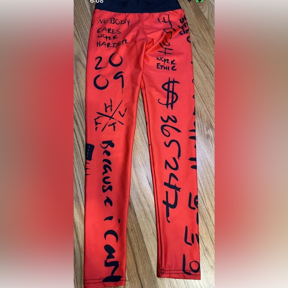 HTFU Black And Red Graffiti Stretch Leggings  S Graphic Print Hustle